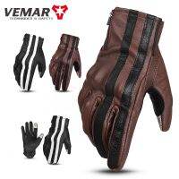 Vemar Summer Breathable Touchscreen Men 39;s Gloves Retro Leather Vintage Riding Guantes Motocross Motorcycle Bike Full Finger Gift