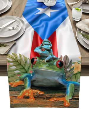 Puerto Rico Tree Frog Banner Table Runner Christmas Dinner Table Cloth Wedding Party Decor Cotton Linen Tablecloth