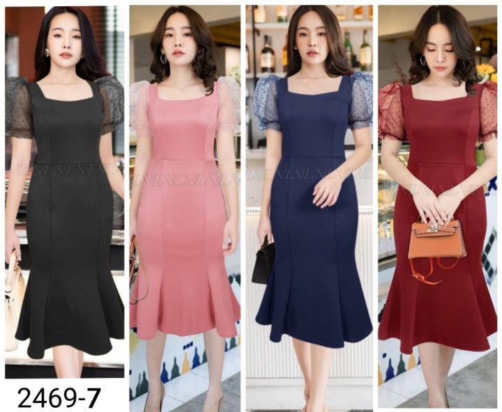 Dress Mermaid Scuba Wanita Kekinian Gaun Duyung Lengan Tile Pendek Puff Terbaru TREND