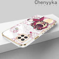 Chenyyka เคสโทรศัพท์ปลอกสำหรับ Samsung Galaxy M32 4G ลายการ์ตูนรูปหมีสตรอเบอร์รี่ดีไซน์ใหม่ด้านข้างเคสซิลิโคนนิ่มกล้องฝาปิดเลนส์เต็มรูปแบบปกป้องกล่องกันกระแทก