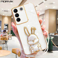 NORVIK เคสมือถือชุบโลหะสีขาวสุดหรูพร้อมที่ยึดและสายคล้องสำหรับ Vivo V29 Y78 Y27 Y36 Y02T V27 V27e X90 IQOO Z7 Z7x 11 Y02 Y22 Y16 V25 V25e Y35 V23 Y76 Y15S X70 Y22S Y33S โปร n1-2ปกปลอกอ่อน4G 5G