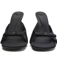 【Available】23 Summer New ZAˉWomens Shoes Black Bow Decoration High Heel Sandals Slim Heel Slim Slim Slim Slim Slippers for External Wear Muller