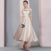 【YF】 Champagne Half Sleeve Mother of Bride Dresses for Formal Party 2023 Summer A Line Ankle Length Scoop Wedding Gown New