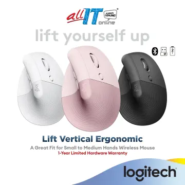 Logitech Lift Vertical Ergonomic Mouse, Wireless, Bluetooth or Logi Bolt  USB receiver, Quiet clicks, 4 buttons, compatible with  Windows/macOS/iPadOS, Laptop, PC - Rose 