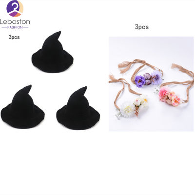 Leboston (หมวก) 3ชิ้นผู้หญิงปีกใหญ่แม่มดหมวกสไตล์เกาหลีพับผ้าฝ้ายชาวประมงหมวกด้วยดอกไม้ H Airband 56-58เซนติเมตร