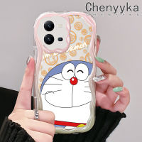 Chenyyka เคสสำหรับ VIVO V25 5G V25E X80 Lite V21E Y73 2020การ์ตูนโดราเอมอนน่ารักสำหรับผู้ชายและผู้หญิงเนื้อครีมคลื่นขอบป้องกันกล้องกันกระแทกเคสซิลิโคนอ่อนชัดเจน