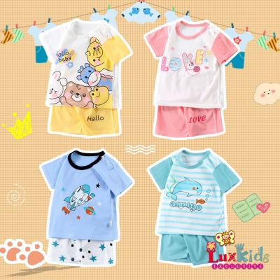 【Candy style】 เสื้อยืดแขนสั้นกางเกงขาสั้นผ้าฝ้ายพิมพ์ลายการ์ตูนน่ารักสําหรับเด็ก 2 ชิ้น / ชุด