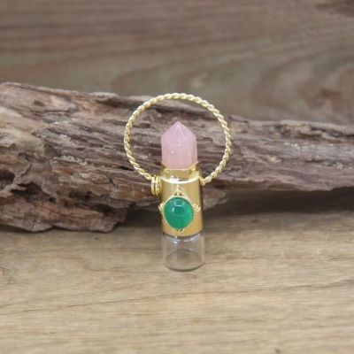 JDY6H Natural Rose Quartzs Essential Oil Roller Vial Pendant Necklaces Stone Hexagon Prism Perfume Bottle Aromatherapy Jewelry QC10