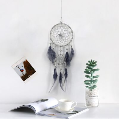 Accessories Indian Feather Hanging Simple Dream Catcher Ins Style Gray Two-Ring Dream Catcher Wall Decoration