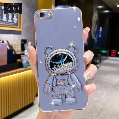 AnDyH Phone Case OPPO A71/A71 (2018)/A1K/Realme C2/A57 2016/A39/F3 Lite/A59/A59S/F1S/A83/A1 6DStraight Edge Plating+Quicksand Astronauts who take you to explore space Bracket Soft Luxury High Quality New Protection Design