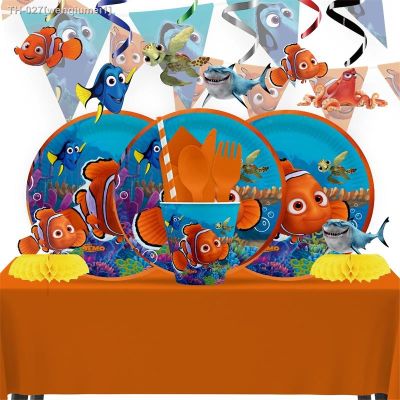 ◑✸❄ Finding Nemo Theme Disposable Tableware Birthday Party Decorations Paper Plate Cup Aluminum Foil Balloon for Kids Event Supplies