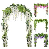 【LZ】﹍  Artificial Wisteria Flores Videira Guirlanda De Plantas Wedding Arch Decoração Falso Folha Da Planta Rattan Arrastando Flor Da Parede Hera 1.8m 2 Pcs