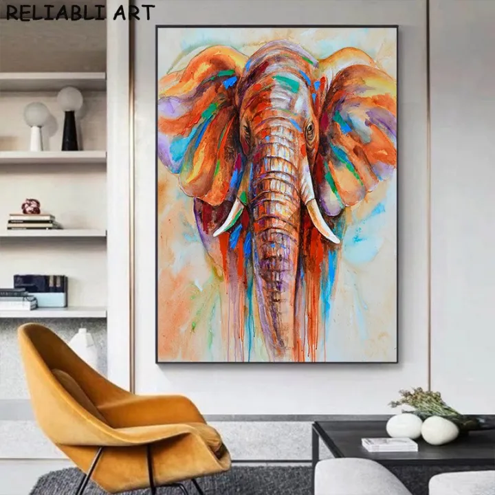 ช้างผ้าใบงานศิลปะ-ที่ทันสมัยภาพวาดสีน้ำมันผนังโปสเตอร์สำหรับบ้านและห้องนั่งเล่นตกแต่ง,Frameless
