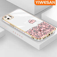 YIWESAN เคสสำหรับ Realme C11 2020ใหม่หมูลายการ์ตูนสีชมพูขอบตารางชุบพื้นผิวเคสซิลิกาเจลแบบนิ่มกันกระแทกเคสมือถือรวมทุกฝาครอบป้องกันเลนส์กล้องถ่ายรูป