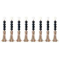 8X Closet Art Craft Farmhouse Rustic Wood Bead Garland Home Decor Hanging Drawer Knob Pendant Door Handle with Tassels