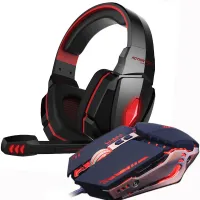 Hot sales Gaming Mouse and Gaming Headset Deep Bass Stereo Earphones with Microphone wired Mice 3200 DPI combination LED Lights