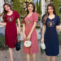 ?พร้อมส่ง S-XL?ป้าย Sister Dear ?ชุดเดรสป้กกลายกระต่าย มี 3 สี แดง ชมพู กรม #D074