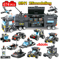 2013pcs City Police Station Robot Trucks Car Building Blocks SWAT Helicopter DIY Figures Education Bricks Toys for Boys