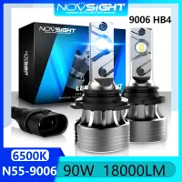 Novsight N55 9006 HB4 หลอดไฟหน้ารถ LED 90W 18000LM 6500K ซุปเปอร์ไบร์ท ไฟ LED สีขาวสำหรับไฟสูง/ไฟต่ำ/หมอกปลั๊กแอนด์เพลย์2 ชิ้น รับประกัน 1 ปี จัดส่งฟรี