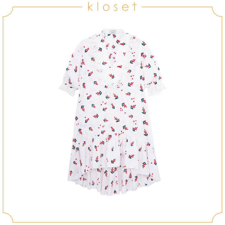 kloset-floral-pink-loose-midi-dress-vc23-d001-เดรสแฟชั่น-เดรสสั้น-เดรสผ้าปัก-เดรสหน้าสั้นขหลังยาว-เสื้อผ้าผู้หญิง