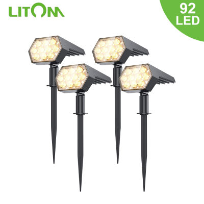 LITOM 92 LED Outdoor Solar Lights Solar Spot Lights Landscape Spotlights 3 Lighting Modes IP67 Waterproof Solar Powered Lights