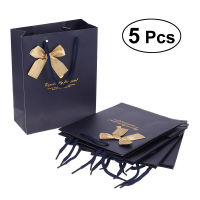 5PCS Premium Assorted Gift Bags Cube Paper Bags Retail Bags with Handles Size L(Dark Blue)