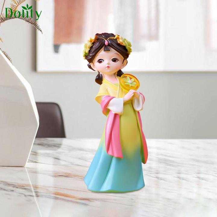 Dolity Traditional Chinese Girls Statue Sculpture Entryway Window Resin