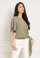 Lady Plus เสื้อคอป้ายไขว้รวบแต่งข้างเอว | Crossover Neckline Blouse with Draped Detail