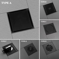 10X10cm Matte Black Invisible Shower Floor Drain Bathroom Balcony Washing Machine Brass Rapid Drainage Tile Insert Square Drains Traps  Drains