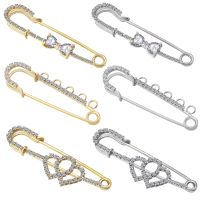 2pcs/Lots Rhinestone Gold Color Safety Brooch Pins With Loops Fitting Brooch Needle Accessories for Women Charms Jewelry Making