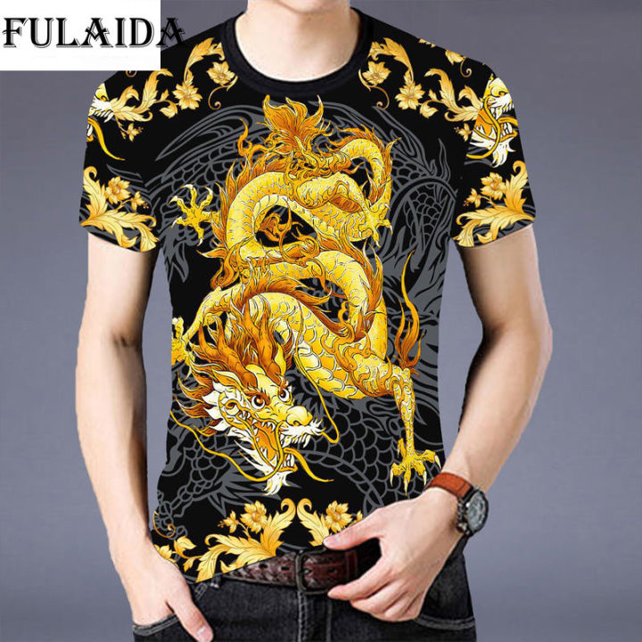fulaida-เสื้อยืดแขนสั้นของผู้ชาย-เสื้อลายมังกรเสือเสือดาวสไตล์จีนใหม่ฤดูร้อนปี2021