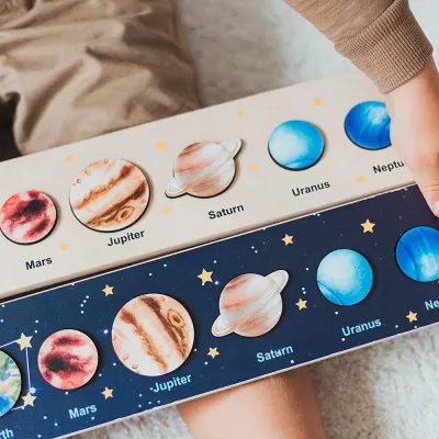 Montessori Wood Puzzle Solar System Planets Match Board Game Educational Solar Planet Learning Wooden Puzzle for Boys Girls Gift