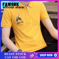 FAWORK เสื้อโปโลแขนสั้นเข้ารูปผู้ชาย8สี,เสื้อโปโลผ้าฝ้ายยืดได้สำหรับใส่ตีกอล์ฟสไตล์ลำลอง