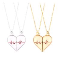 Lovecryst 2pcs/set Magnetic Love Electrocardiogram Heart Couple Necklace Pendant Valentine 39;s Day Gift For Her