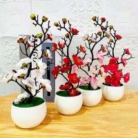 【YF】ↂ✐⊕  1pcs Bonsai Silk Plum Flowers Artificial Pot Office Branch Vases Wedding Room Decoration