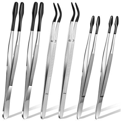6 Pieces Rubber Tipped Tweezers PVC Stainless Steel Tips Tweezers for Jewelry Hobby Industrial Hobby Craft
