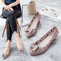 【Fast Shipping】Wedge jelly womens sandals summer plastic openwork breathable shoes bow womens shoes