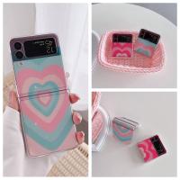 HOCE Pink Love เคสโทรศัพท์แบบใสสำหรับ Samsung Galaxy Z Flip 3 4 5G Flip3 Flip4พร้อมสร้อยข้อมือน่ารักปกป้องฝาแข็งพีซี