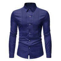 Mens Luxury Shirt Wedding Dress Long-Sleeve Shirt Front Pleated Design Long-Sleeve Shirt