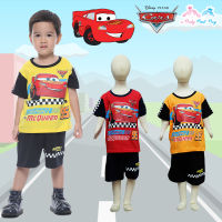 (Size 1-2-3) ชุดแฟชั่นเด็กเล็กผู้ชาย Disney Cars เสื้อแขนสั้นสีเหลือง กางเกงขาสั้น สุดเท่ห์ ลิขสิทธิ์แท้ (สำหรับเด็กอายุ 1-3 ปี )