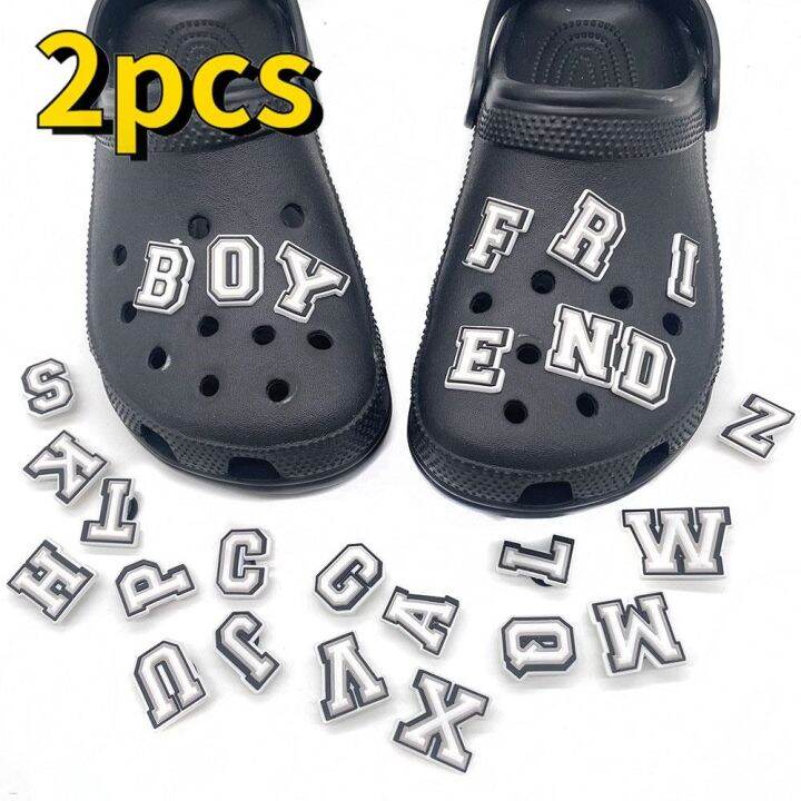 New 4 Pcs Black And White Letter Icon Shoes Charms Name Diy Hole