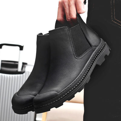 Man Winter Chelsea Boots Fur Warm Male Leather Shoes Design Mens Dress Boots Men Genuine Leather Handmade Outdoor Casual Boots