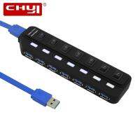 ✁ CHUYI High Speed 7Port USB3.0 Hub With AU/UK/EU/US Power Adapter Multi USB Splitter With LED ON/OFF Switch For Macbook Laptop PC