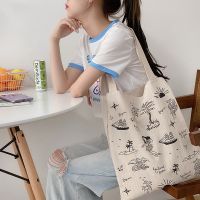 Cotton Linen Women Canvas Shopping Bags Eco Friendly Shoulder Bag Large Capacity Vintage Handbag Tote Butterfly Sailing Print