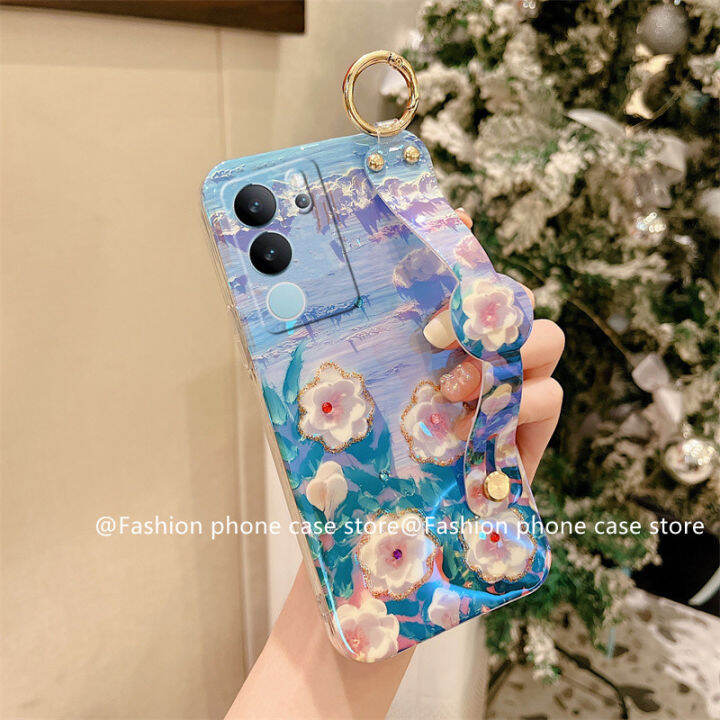 เคสโทรศัพท์-vivo-v29-y27-y36-5g-4g-เคส-phone-case-หรูหราวินเทจลายเพชรเทียมบลูเรย์ดอกไม้-camellia-ปลอก-vivov29-5g-นุ่มพร้อมสายรัดข้อมือ2023