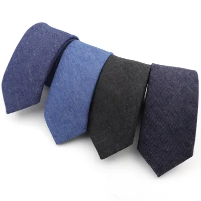 Cotton Denim Ties Men 39;s Black Blue Solid Color Tie Narrow 6cm Width Necktie Slim Skinny Cravate Thick Business Neckties