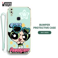 VRQR Powerpuffy เคสโทรศัพท์สำหรับหญิงสาวน่ารักสำหรับ Vivo V11 Pro Y85 V9 Youth Y97 V11i 1804 1814 1726 1727 1806 Super Girl นุ่มบางพิเศษเชลล์ (รวมฟรีสายคล้อง)