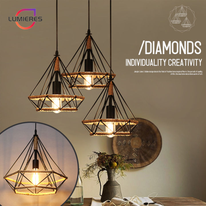 Pendant Light Metal Hanging Light with Twine, Drop Light in The Shape