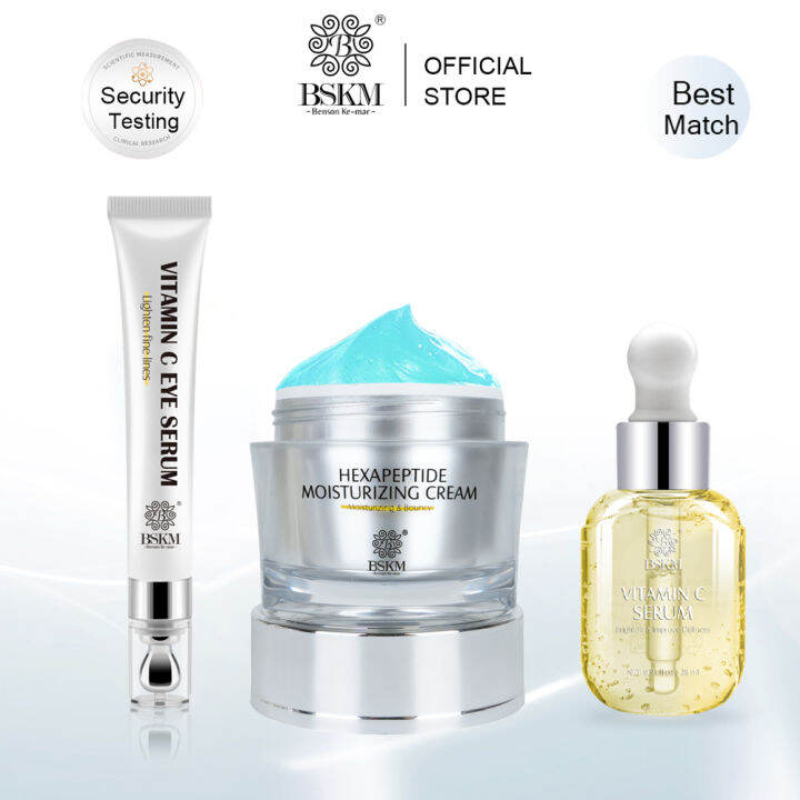 BSKM Skincare Set Vitamin C Serum Eye Cream Face Cream Brightening