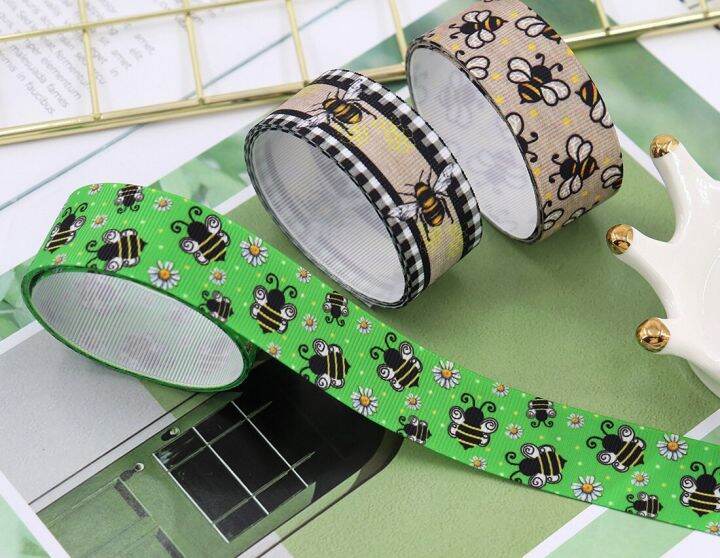 5-yards-roll-22mm-bee-festival-thermal-transfer-printed-printing-grosgrain-ribbon-for-holiday-decor-diy-bow-hair-accessories-gift-wrapping-bags